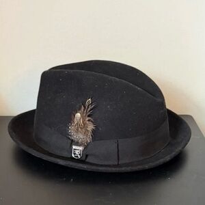 ⭐️ Stacy Adams Black Fedora with Feather Accent Size Large 🆕